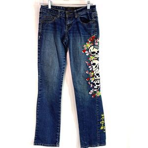 Ed Hardy Skull Vintage Jeans Size 27 Womens Straight Leg 6381 Low Rise Y2K